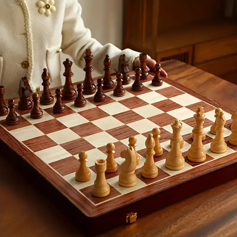 Premium 34cm Folding Wooden Chess Set