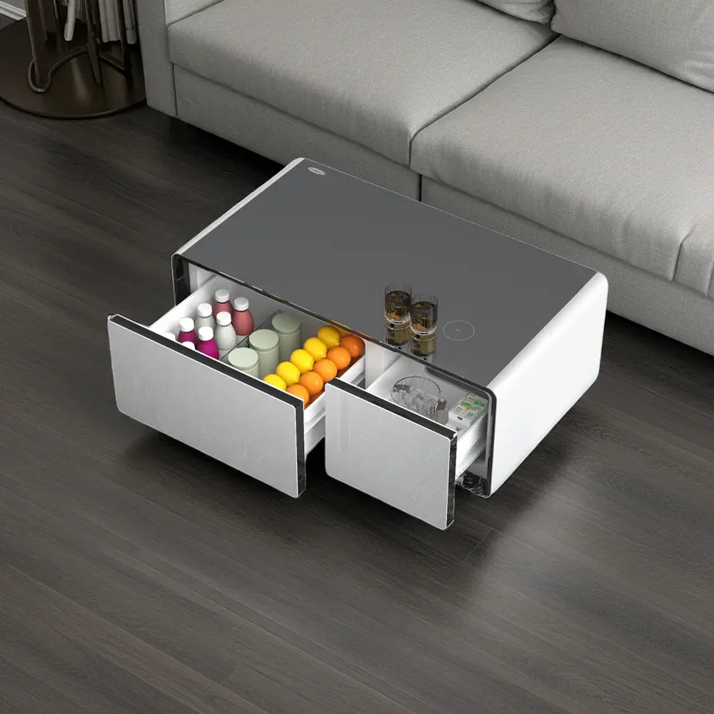 Pro Smart Coffee Table with Dual Refrigerated Drawers, Wireless Charging & Bluetooth Speakers
