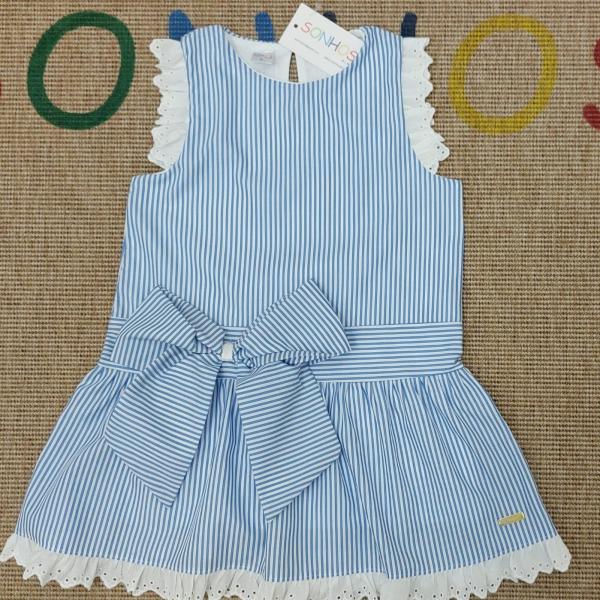 Vestido listrado azul e branco