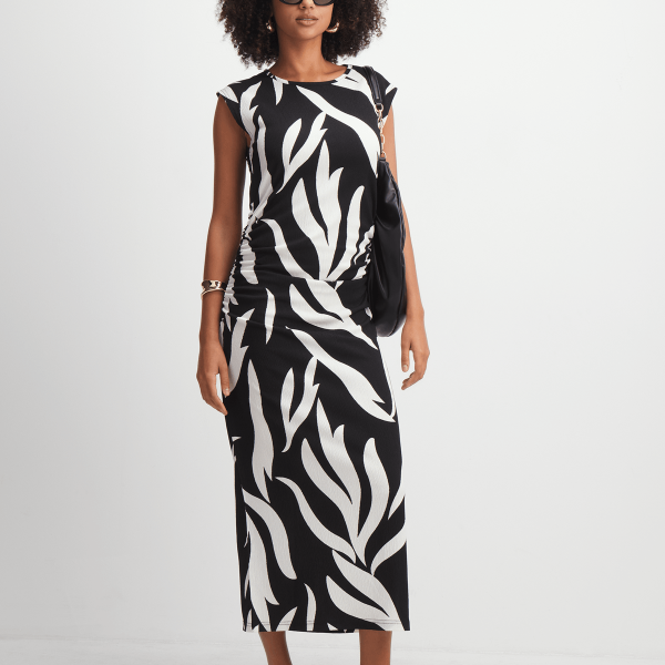 Jet Women's Black/White Leaf Bodycon Dress