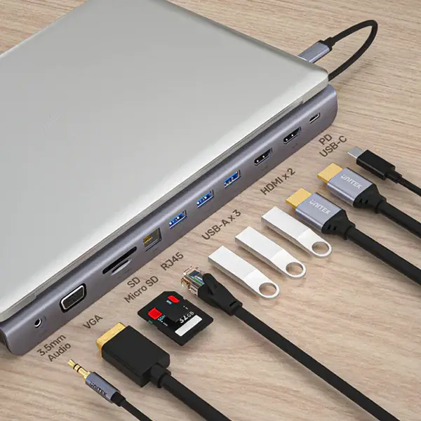 Unitek 11-in-1 Type-C Ethernet HUB with MST Tripple Monitor, 100W PD, Dual Card Reader - D1022B