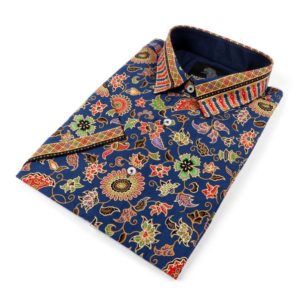 Swirling Hydrangea Flowers – Blue Printed Short Sleeve Men’s Shirt