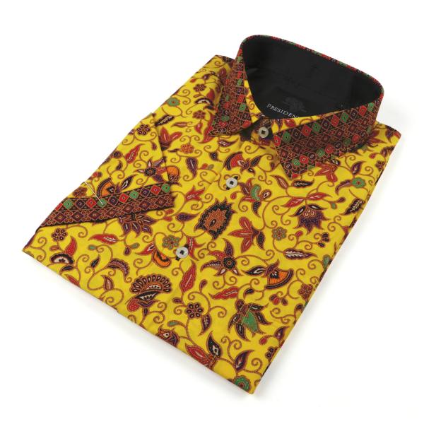 Swirling Spring Flowers – Yellow Printed Short Sleeve Men’s Shirt
