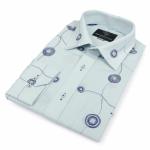 Embroidered Circle Blue Long Sleeve Linen Cotton Men’s Shirt