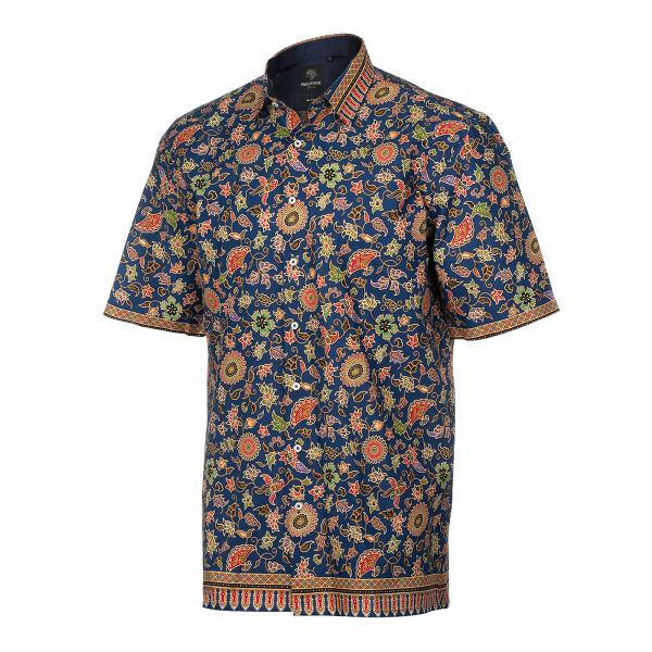 Swirling Hydrangea Flowers – Blue Printed Short Sleeve Men’s Shirt
