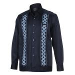 Navy/Light Navy Long Sleeve Cotton Sateen Embroidered Multi-Pocket Men’s Shirt