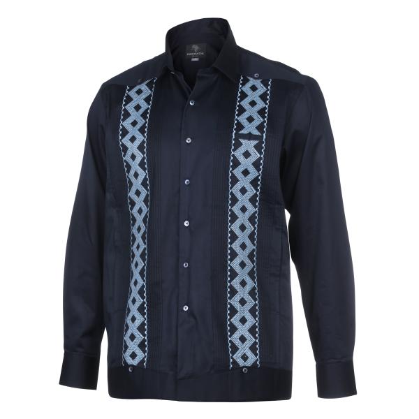 Navy/Light Navy Long Sleeve Cotton Sateen Embroidered Multi-Pocket Men’s Shirt
