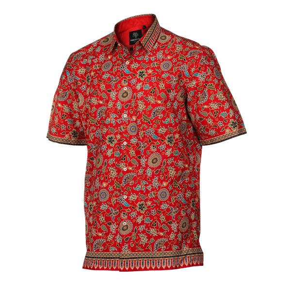 Swirling Hydrangea Flowers – Red Printed Short Sleeve Men’s Shirt