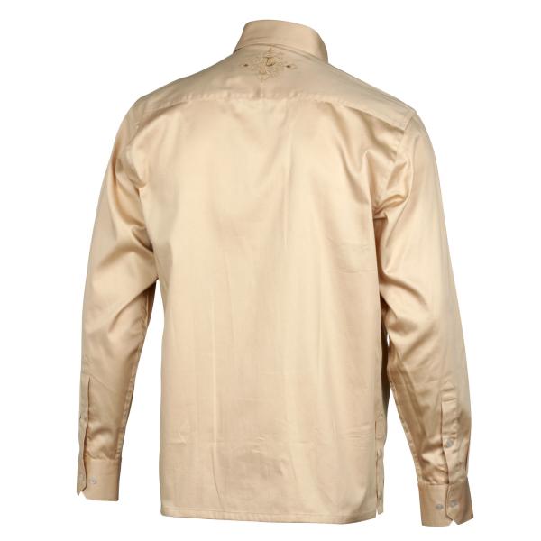 Khaki Long Sleeve Cotton Sateen Embroidered Multi-Pocket Men’s Shirt