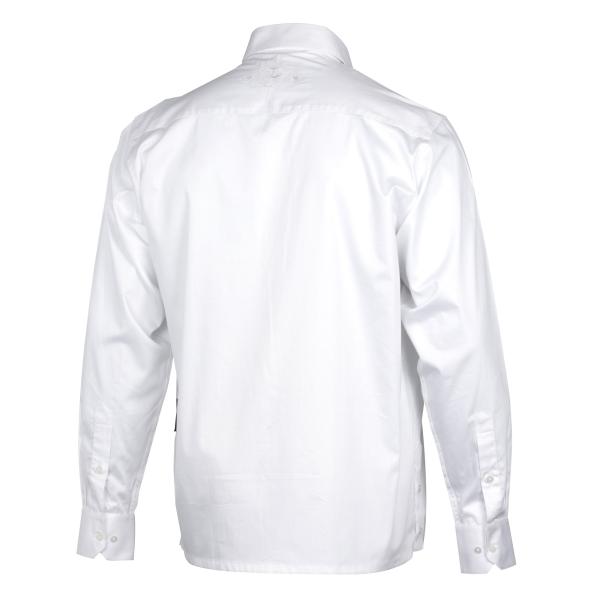 White Long Sleeve Cotton Sateen Embroidered Multi-Pocket Men’s Shirt