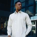 Light Sage Long Sleeve Cotton Sateen Embroidered Multi-Pocket Men’s Shirt