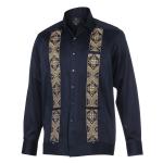 Navy/ Gold Long Sleeve Cotton Sateen Embroidered Multi-Pocket Men’s Shirt
