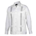 Cuban Stripe White Long Sleeve Linen Cotton Men’s Shirt