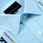 Checked Diamond Light Blue Long Sleeve Linen Cotton Men’s Shirt