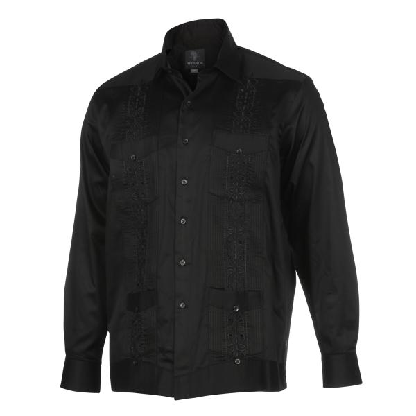 Black Long Sleeve Cotton Sateen Embroidered Multi-Pocket Men’s Shirt