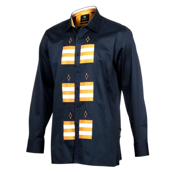 Front Stripe with Diamond Navy Long Sleeve Cotton Men’s Shirt
