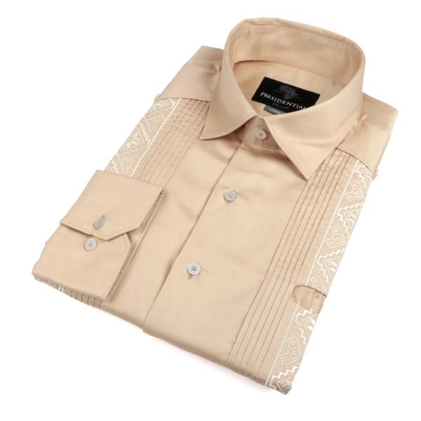 Khaki Long Sleeve Cotton Sateen Embroidered Multi-Pocket Men’s Shirt