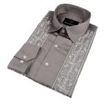 Charcoal Long Sleeve Cotton Sateen Embroidered Multi-Pocket Men’s Shirt
