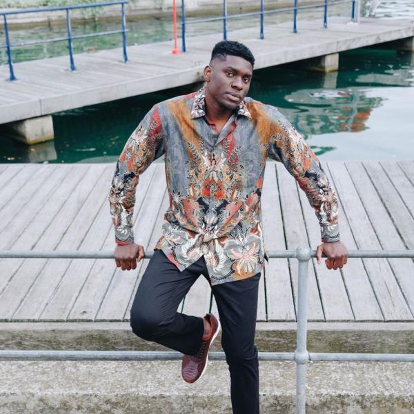 Autumn Stars – Bottle Green Men’s Long Sleeve Printed Cotton Shirt