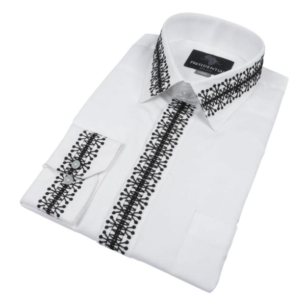 Classic Embroidered Rayon Long Sleeve Viscose Men’s Shirt