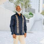 Navy/ Gold Long Sleeve Cotton Sateen Embroidered Multi-Pocket Men’s Shirt