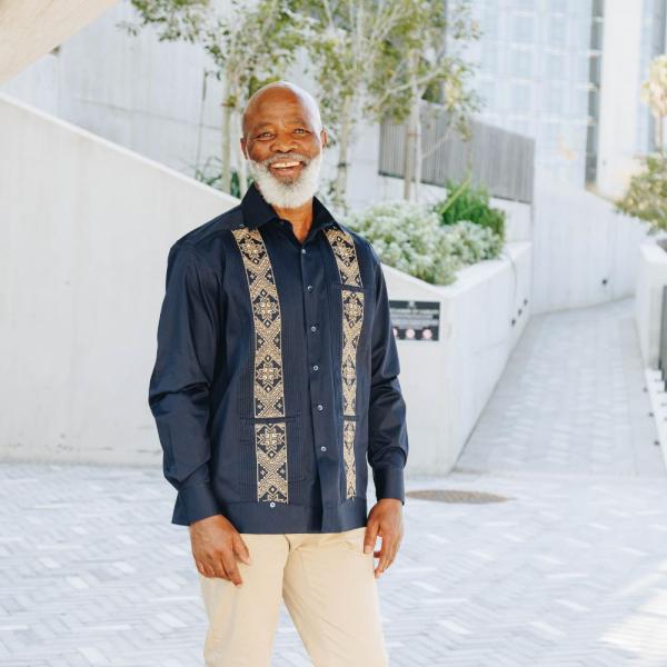 Navy/ Gold Long Sleeve Cotton Sateen Embroidered Multi-Pocket Men’s Shirt