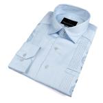 Light Blue Long Sleeve Cotton Sateen Embroidered Multi-Pocket Men’s Shirt
