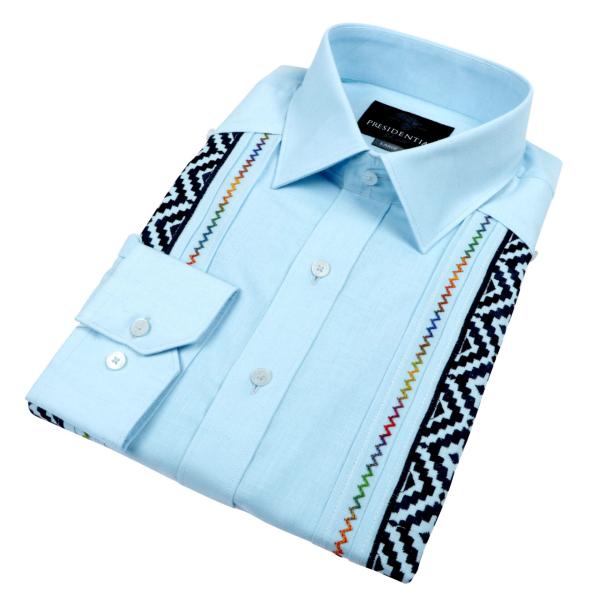 Checked Diamond Light Blue Long Sleeve Linen Cotton Men’s Shirt