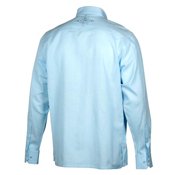 Checked Diamond Light Blue Long Sleeve Linen Cotton Men’s Shirt