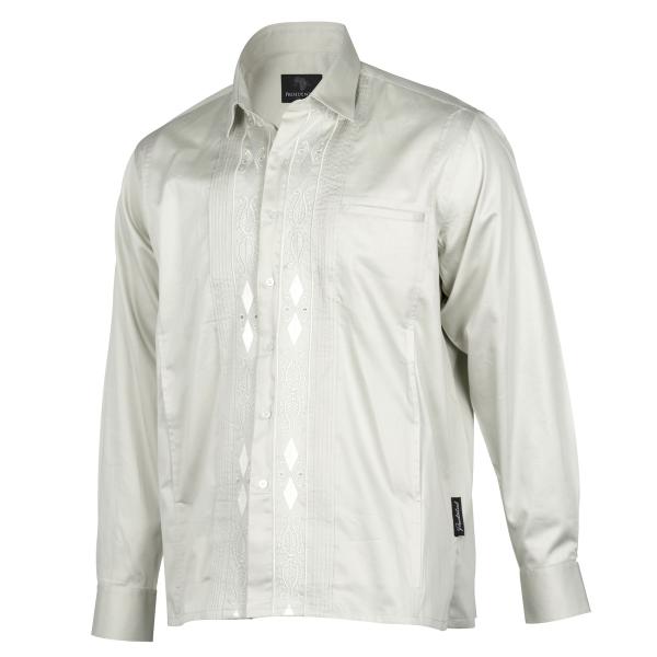Light Sage Long Sleeve Cotton Sateen Embroidered Multi-Pocket Men’s Shirt