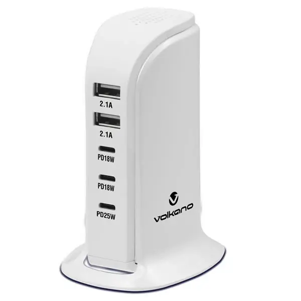 Volkano VK-103-WT-V2 Peak Series V2 (Type-C) 5-Port Charger – Fast, Efficient Charging for All Your Devices