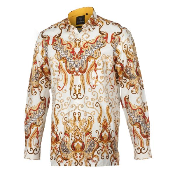 White Crown- White Men’s Long Sleeve Printed Cotton Shirt