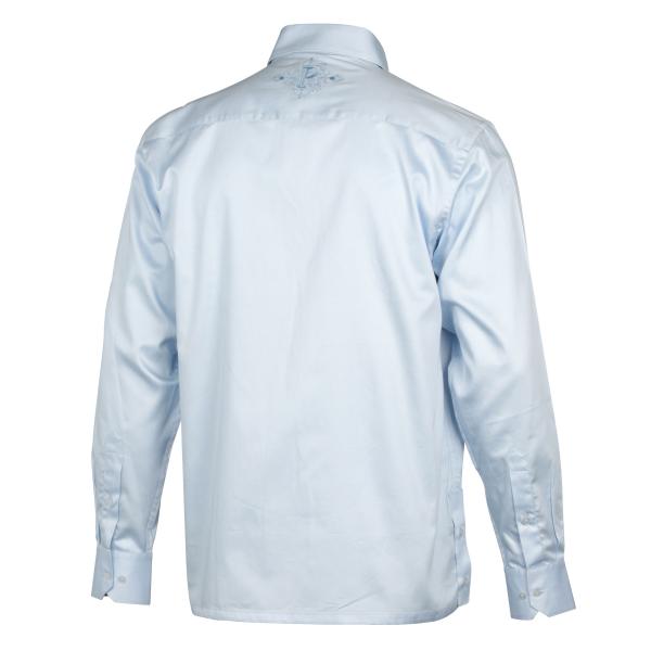 Light Blue Long Sleeve Cotton Sateen Embroidered Multi-Pocket Men’s Shirt