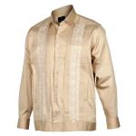 Khaki Long Sleeve Cotton Sateen Embroidered Multi-Pocket Men’s Shirt