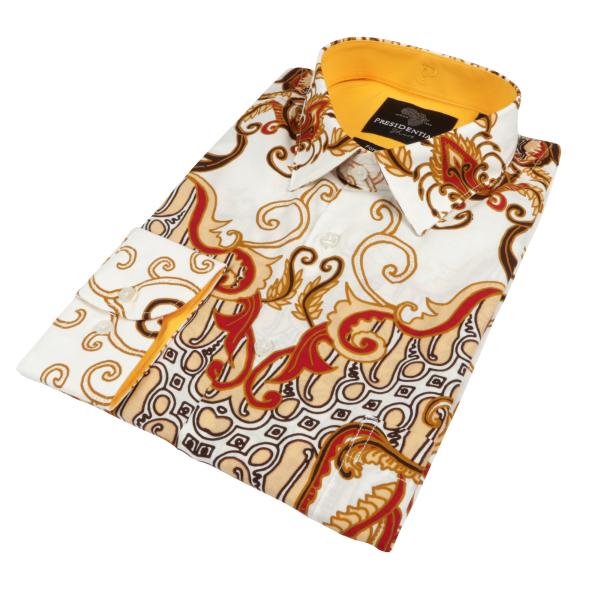 White Crown- White Men’s Long Sleeve Printed Cotton Shirt