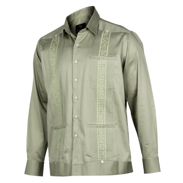 Olive Long Sleeve Cotton Sateen Embroidered Multi-Pocket Men’s Shirt