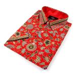 Swirling Hydrangea Flowers – Red Printed Short Sleeve Men’s Shirt