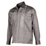 Charcoal Long Sleeve Cotton Sateen Embroidered Multi-Pocket Men’s Shirt