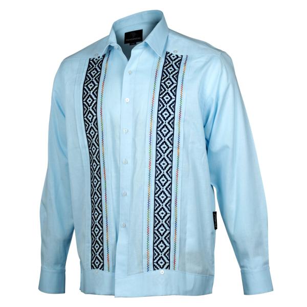 Checked Diamond Light Blue Long Sleeve Linen Cotton Men’s Shirt