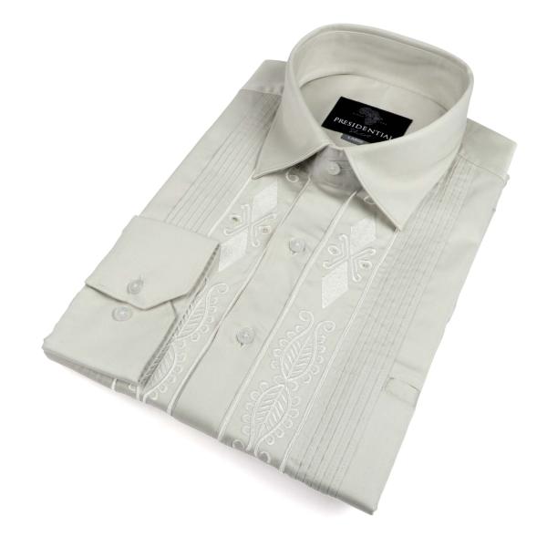Light Sage Long Sleeve Cotton Sateen Embroidered Multi-Pocket Men’s Shirt