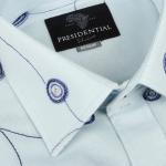 Embroidered Circle Blue Long Sleeve Linen Cotton Men’s Shirt