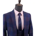 Mens 3PC Blue/Pink Check Suit