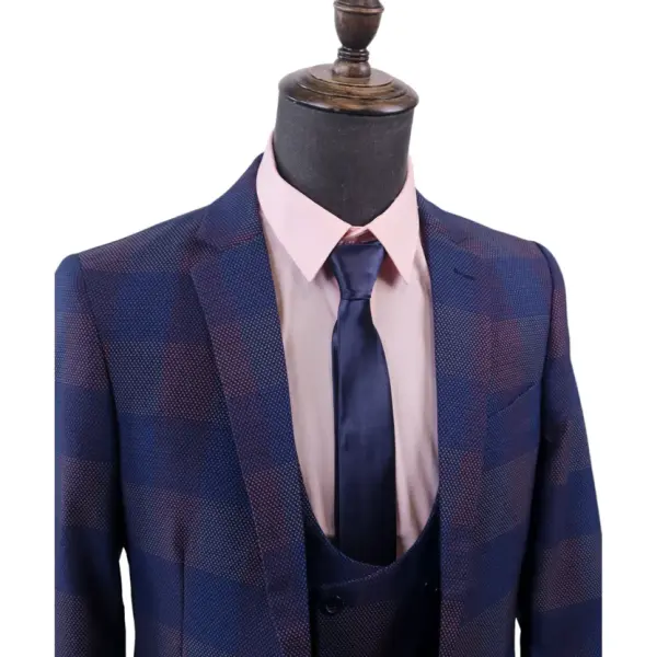 Mens 3PC Blue/Pink Check Suit