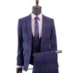 Mens 3PC Blue/Pink Check Suit