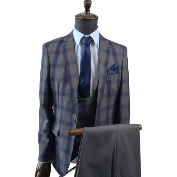 Mens Grey /Blue Check Suit 3PC