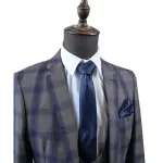 Mens Grey /Blue Check Suit 3PC