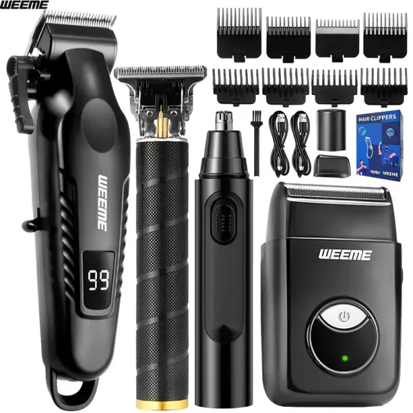 WEEME 4pcs Men's Facial Grooming Set – USB Rechargeable Hair Clipper, Trimmer & Razor