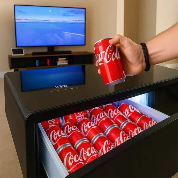 Pro Smart Coffee Table with Dual Refrigerated Drawers, Wireless Charging & Bluetooth Speakers