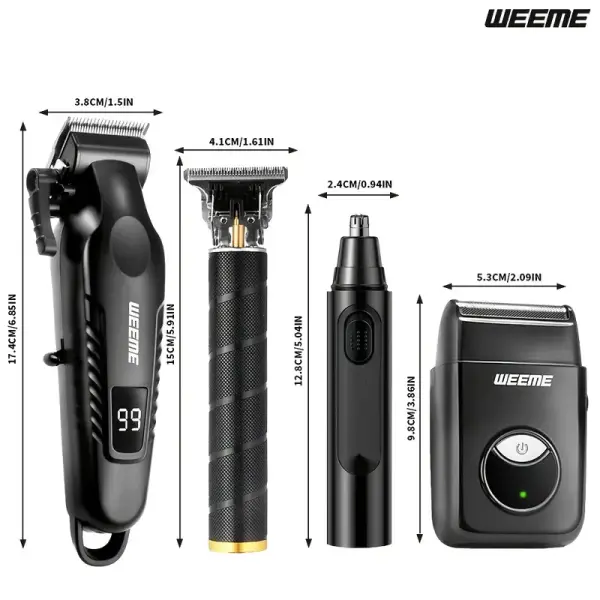 WEEME 4pcs Men's Facial Grooming Set – USB Rechargeable Hair Clipper, Trimmer & Razor