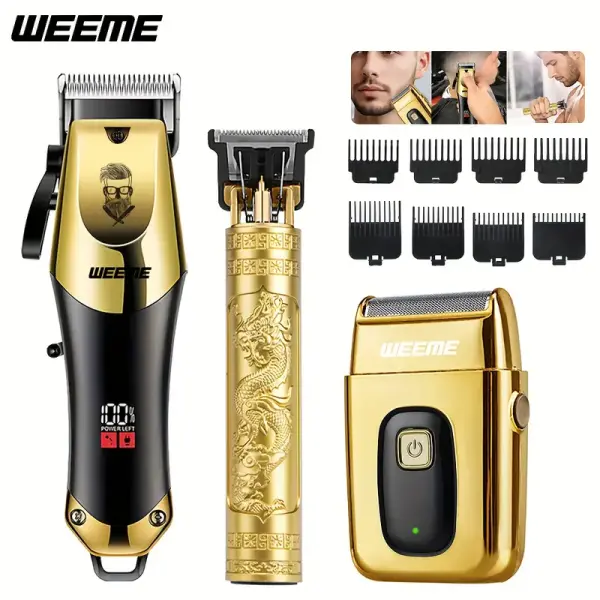 WEEME 3pcs Men's Electric Hair Clipper Set – USB Rechargeable with LCD Display